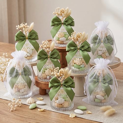 Honeydak 12 Sets Glass Candy Jar with Lids Elegant Crystal Decorative Candy Dish Candle Holders for Guests with Dried Flow...