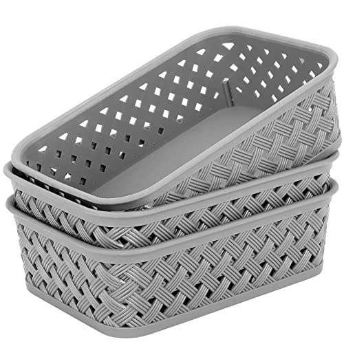 MaxGear Organization and Storage 3 Packs, Plastic Bins Organizer Bins, Woven Baskets for Storage, Plastic Baskets with Han...