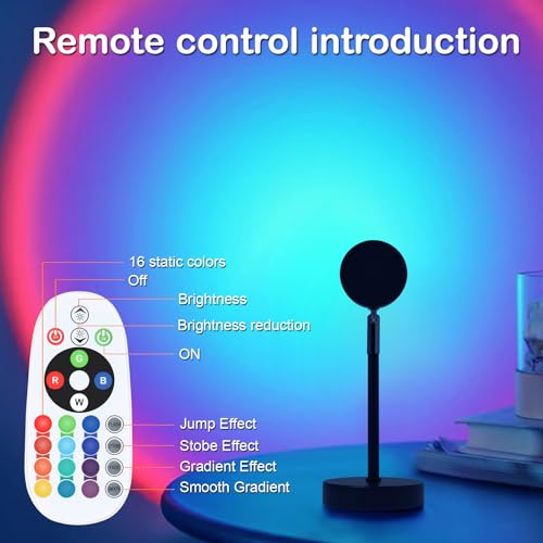 Sunset Lamp Projector, Rainbow Projection Led Lights with Remote, 16 Colors Multicolor Changing LED Night Light, Sunlight ...