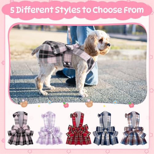 Plaid Dog Dresses for Small Dogs Girl Bowknot Harness Leash Set, Cute Small Dog Dress Harness Dogs Cat Clothes Female with...
