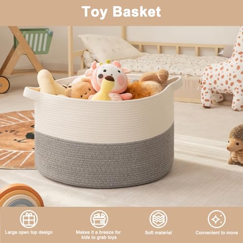 OIAHOMY 90L XXXLarge Blanket Basket for Living Room, 21.7" x 13.8" Woven Cotton Rope Laundry Basket for Organizing Pillow...