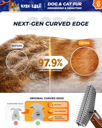 Extra Large 2-Sided Undercoat Rake for Dogs & Cats, Dog Brush for Shedding Remove Mats, Dematting Comb, Safe&Gentle Groomi...