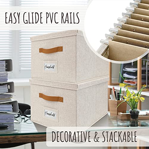 ZICOTO Decorative File Organizer Box Set of 2 - Collapsible Linen Filing Cabinets w/Handles Are Perfect to Store all Your ...