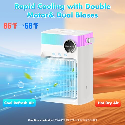 Portable Air Conditioners, Mini AC Unit Cooling Fan for Bedroom,1200ML Small Air Cooler Fans with Remote, 3 Mist,3 Speed,8...