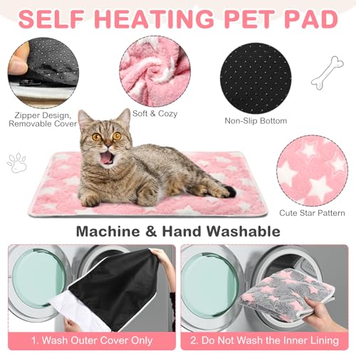 Clysee 4 Pack Self Heating Cat Bed Cat Self Warming Pad with Removable Cover Extra Warm Thermal Pet Pad Washable Pet Crate...