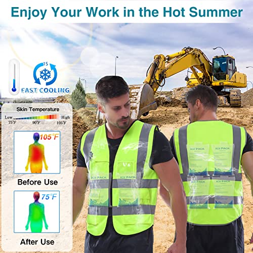 Cooling Safety Vest with 24Pcs Ice Packs - Ice Cooling Vest for Men Women Cool Vest for Hot Weather Work (Fluorescent Green)