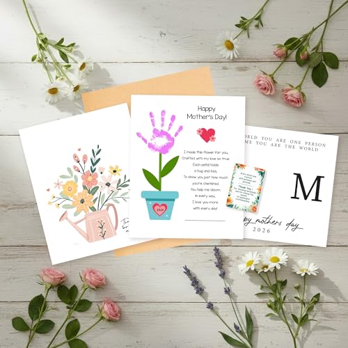 DIY Mothers Day Gifts from Kids Daughter, Pack 3 Mother’s Day Handprint Art Craft DIY Gift, Floral Bouquet Keepsake, Best ...
