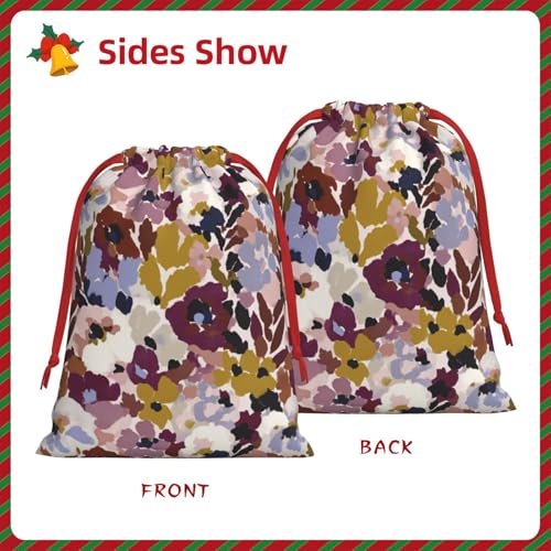 Hayyett Abstract Floral Motif Flower Soft Velvet Christmas Drawstring Bag Reusable Wrapping Sack Xmas Party Present Bag