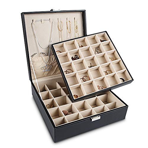 Frebeauty Earring Holder Organizer, 50 Slots Earring Organizer,2 Layer Jewelry Box for Earrings and Necklace,PU Jewelry Or...