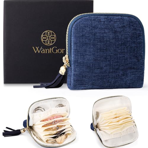WantGor Travel Jewelry Organizer Case for Women, Jewelry Box 6-Layer Pouch Bags Small Velvet Jewelry Storage Bag Necklace ...