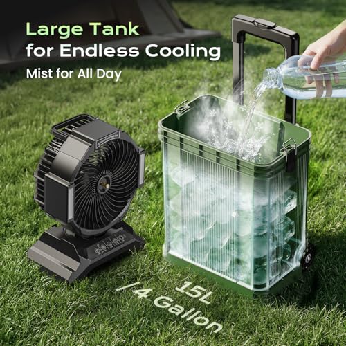 YDCBRIRAY 4 Gal Large Misting Bucket Fan Portable, 40000mAh Rechargeable Mister Fan with Retractable Handle & Oscillating ...