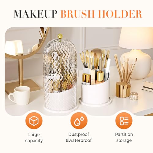 Concealed Toothbrush Holder, Makeup Brush Holder Organizer with Lid, 360 Swivel Cosmetic Brush Organizer, Waterproof and D...