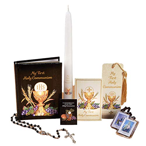 My First Holy Communion Gift Set Bread of Life Deluxe Boxed Gift Set for Boys, Scapular, Rosary, Lapel Pin, Bookmark, Cand...