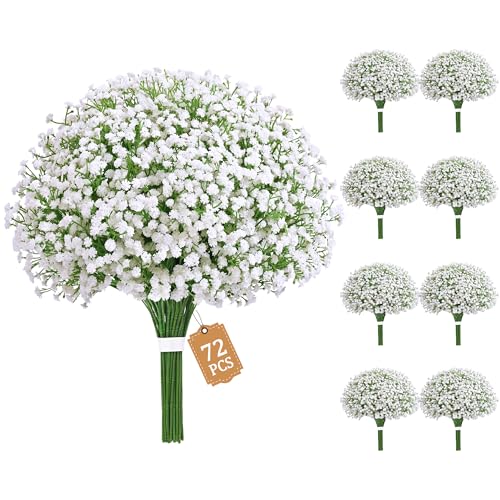 MARTINE MALL 72 Pcs Babys Breath Artificial Flowers, White Baby Breath Flowers Artificial Bulk Real Touch Fake Babys Breat...