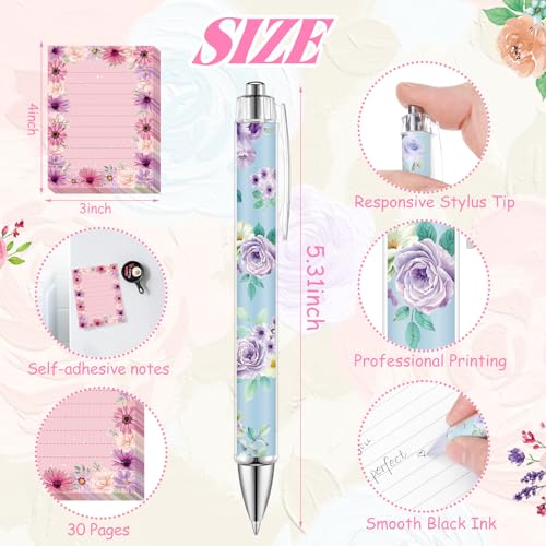 Eaasty 20 Pieces Flower Gift for Women Sticky Notes with Floral Pens, Pencil Bags Makeup Bags, 3 x 4 Inches Cute Note Pad...