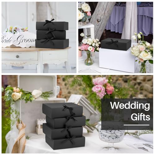 24 Pack Gift Boxes with Lids, 10.6x7.8x3.1 Inch Groomsmen Proposal Box, Luxury Black Gift Box with Ribbon for Wedding, Pac...