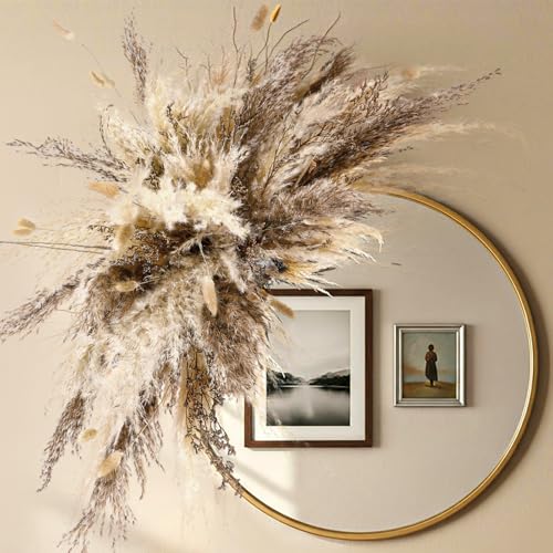 Layhit 1 Set Boho Dried Flower Wall Hanging 35 inch Pampas Grass Bouquet Dry Flower for Vase Crafts DIY Handmade Floral Pl...