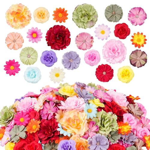 210 Pcs Mini Silk Flower Heads Small Fake Rose Daisy Faux Flowers Bulk for Crafts Artificial 3D Loose Fabric Flowers Heads...