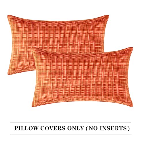 Kevin Textile Outdoor Waterproof Throw Pillow Covers 12x24 Inch Pack of 2 Woven Faux Linen Farmhouse Decorative Water Resi...