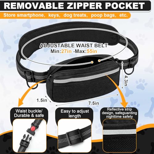 Aliceset Hands Free Double Dog Leash for 2 Dogs, with 2 Adjustable Harnesses + 2 Bungee Leashes + Waist Bag, Dual Handles...