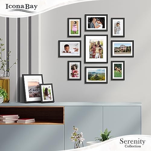 Icona Bay 4x6 Picture Frame w/Removable Mat for 3x5 Photo (Black), Sleek Modern Style Frame, Table Top or Wall Mount, Sere...