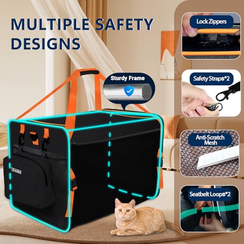 Petskd Extra Large Cat Carrier with Litter Box for Car Travel,24"x17"x17"Portable Soft-Sided Pet Carrier with Zipper Locks...