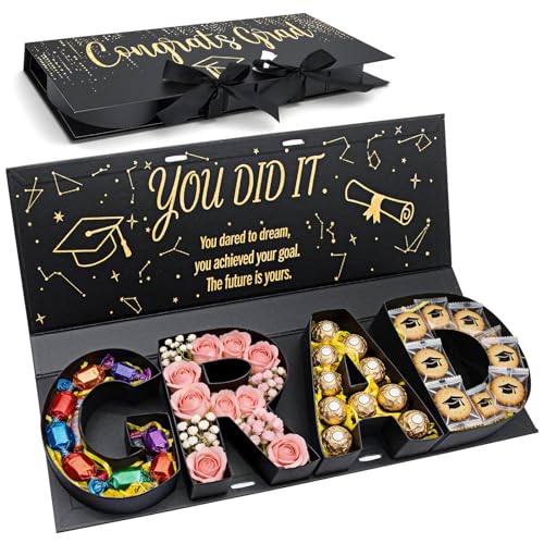 Graduation Gift Box 2026,GRAD Letter Shaped Fillable Cardboard Box for Graduation Gifts, Snacks, Flowers & More,Includes R...