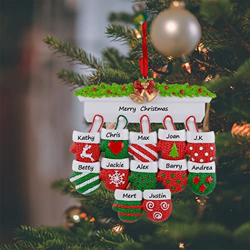 MAXORA Personalized Mitten Family of 12 Christmas Tree Ornament 2025 Family Tradition Christmas Keepsake Gift Collection f...