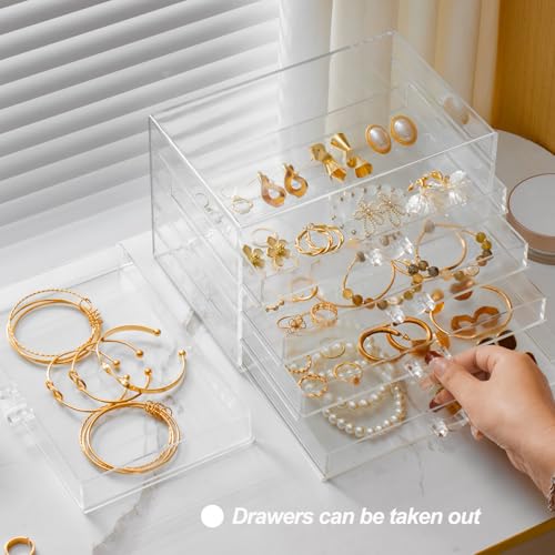 YUFONG Earring Storage Box Organizer 5 Drawers Jewelry Organizer Acrylic Jewelry Storage Box Holder Compartment Transparen...