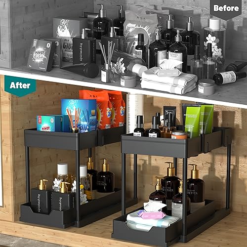 DEKAVA Under Sink Organizer 2 Pack, Bathroom Cabinet Organizer, 2 Tier Sliding Cabinet Basket Organizer Drawer, Multi-Purp...