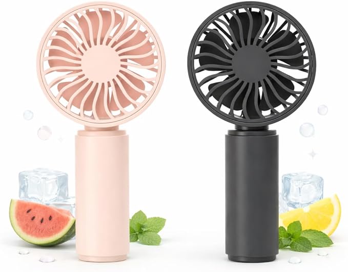 VanSmaGo 2 Pack Mini Handheld Fan, USB Rechargeable Portable Personal Fan with 3 Speeds, Detachable Cover, Small Lightweig...