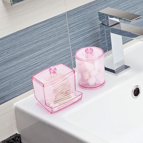 Tbestmax Pink Qtips Dispenser Bathroom Container, 10/12 oz Big Cotton Ball Holder, Apothecary Jar Organizer for Storage Co...