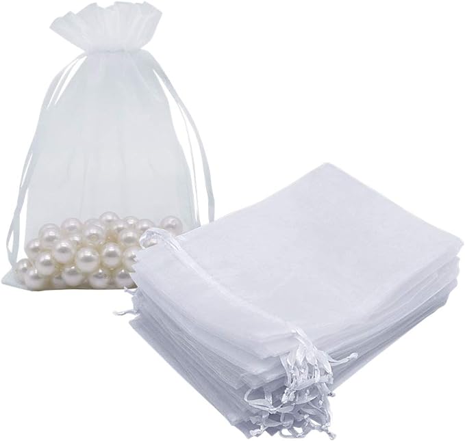 HRX Package White Organza Gift Bags 5x7 inch 100pcs, Mesh Jewelry Pouches Drawstring Bags Empty Sachet for Christmas Candy...