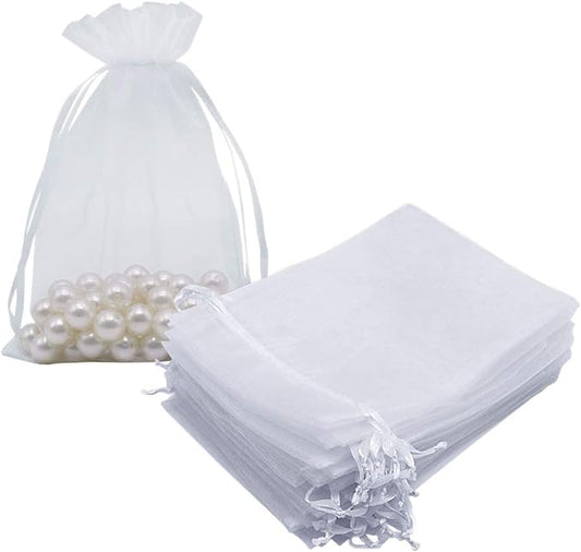 HRX Package White Organza Gift Bags 5x7 inch 100pcs, Mesh Jewelry Pouches Drawstring Bags Empty Sachet for Christmas Candy...