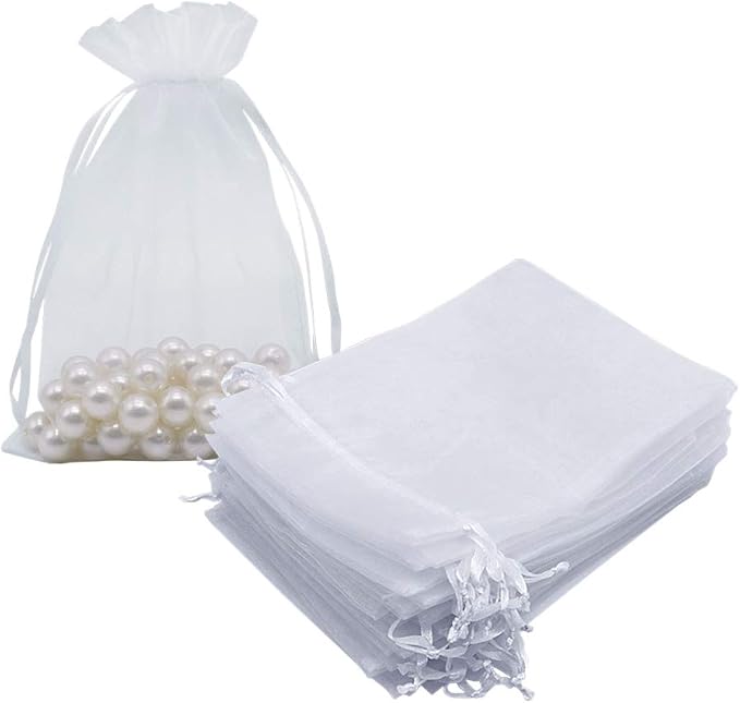 HRX Package White Organza Gift Bags 5x7 inch 100pcs, Mesh Jewelry Pouches Drawstring Bags Empty Sachet for Christmas Candy...