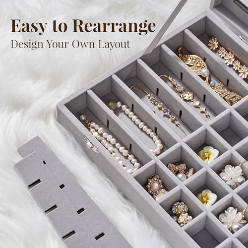 48 Grid Earring Organizer and Storage: Velvet Jewelry Tray with Lid, Jewelry Box for Studs, Earrings, Rings, Necklaces, Dr...