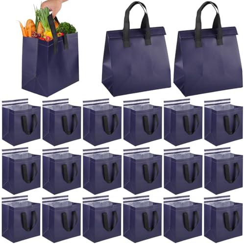 50 PCS Insulated Cooler Bags, Large Thermal Tote with Aluminum Foil & Adhesive Closure, Waterproof Portable Grocery Bag fo...