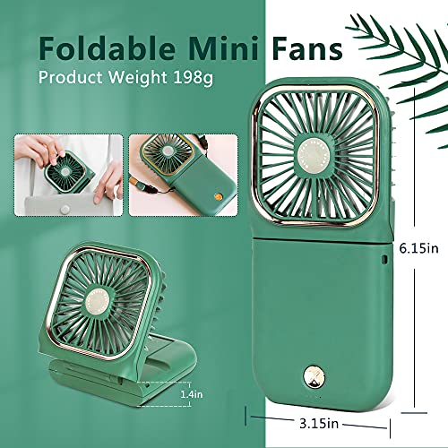 Portable Mini Fan - 5 in 1 with Phone Holder, Desk Fan, USB Rechargeable, 3000 mAh Power Bank, 3 Speed Adjustable, Neck La...