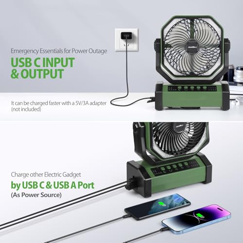 AddAcc 20000mAh Rechargeable Camping Fan - Battery Operated Fan with Light & Remote, Auto Oscillating, 4 Timer, 60 Hrs Wor...
