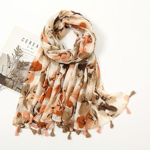 YOUR SMILE Large Boho Scarf for Women Lightweight Floral Printed Scarves Fall Winter Fashion Fringed Shawl wraps
