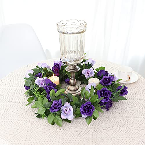Floweroyal 2 Pack Artificial Flower Garlands 15.8FT Fake Rose Vines Silk Flowers Hanging Rose Ivy for Wedding Arch Party H...