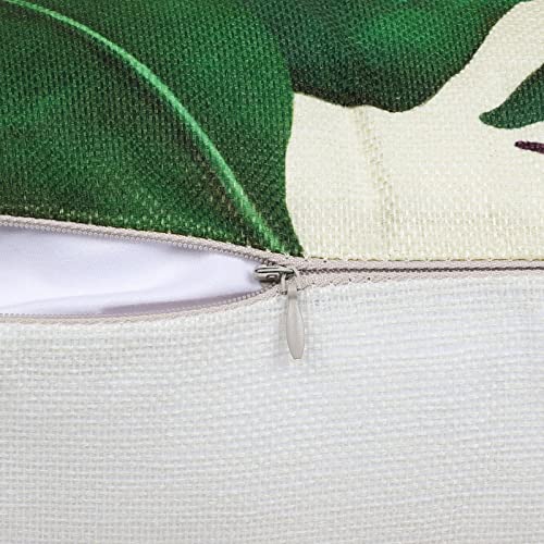 Bonhause Tropical Leaves Throw Pillow Covers 18x18 Set of 4 Green Palm Leaf Monstera Botanical Pillows Case Polyester Line...