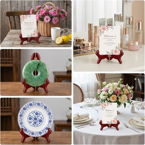 ADLABLD 2Pcs Easel Plate Holder, Brown Displays, Frames Photo Holder Stands for Decorative Picture Frame