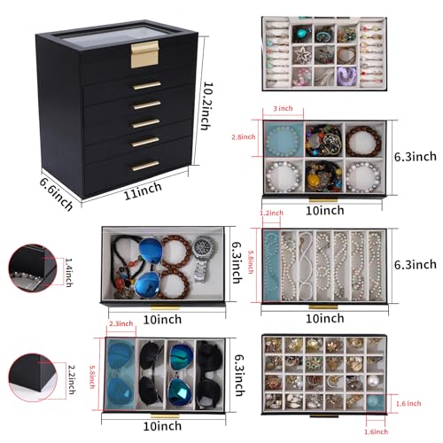 BOOVO Jewelry Boxes for Women, White and Black 6 Layer Large Jewelry Box for Necklace, Bracelet, Earrings, Rings Storage, ...