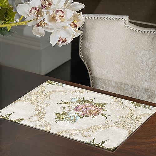 Loom and Mill Jacquard Floral Placemats Set of 4, Luxury Elegant Non-Slip Table Place Mats for Home Kitchen Party Banquet ...