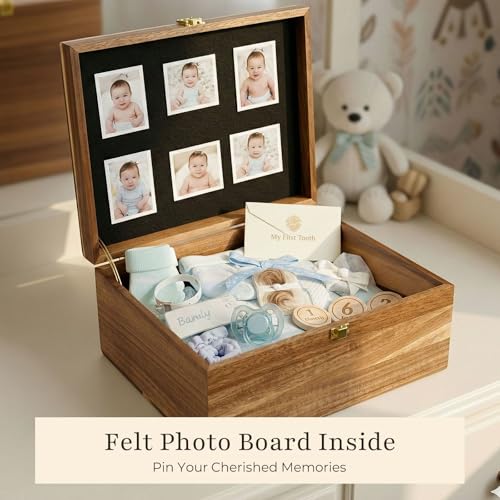 Keepsake Box – Wooden Keepsake Memory Box with Hinged Lid, Tree of Life Engraving, Large Acacia Wood Box 11"x8.6"x5", Felt...