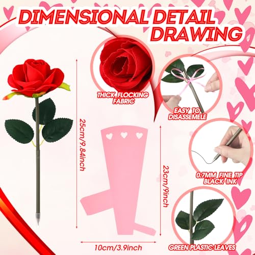 Feifeiya 30 Sets Mother's Day Flower Pens with Gift Cards Red Rose Ballpoint Pen Bulk Artificial Rose Pens Gift for Weddin...