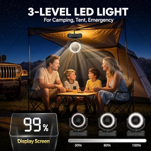 Rechargeable Camping Fan with Oscillating,【Max 60Hrs】Portable Battery Powered Operated Fan,20000mAh Outdoor Turbo Tent Fan...