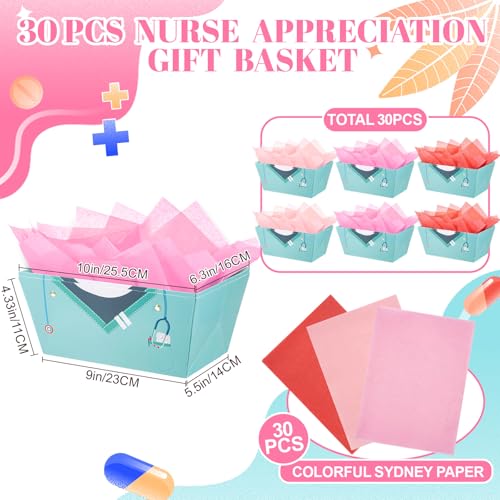 Supervitae 60 Pcs Nurse Gift Baskets Bulk with Handles, Empty DIY Paper Gift Basket Kit with Tissue Paper, Appreciation Gi...