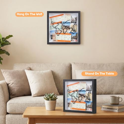 2 Pcs Travel Shadow Photo Keepsake, 8 inch Memory Box Honeymoon Fund Box with Slot Frame Adventure Best Gift for Keepsake ...